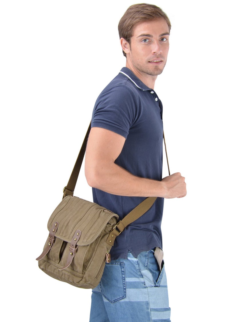 GOOTIUM Canvas Crossbody Bag - Small Messenger Bag | Vintage Shoulder Purse, Field Tan - Image 2